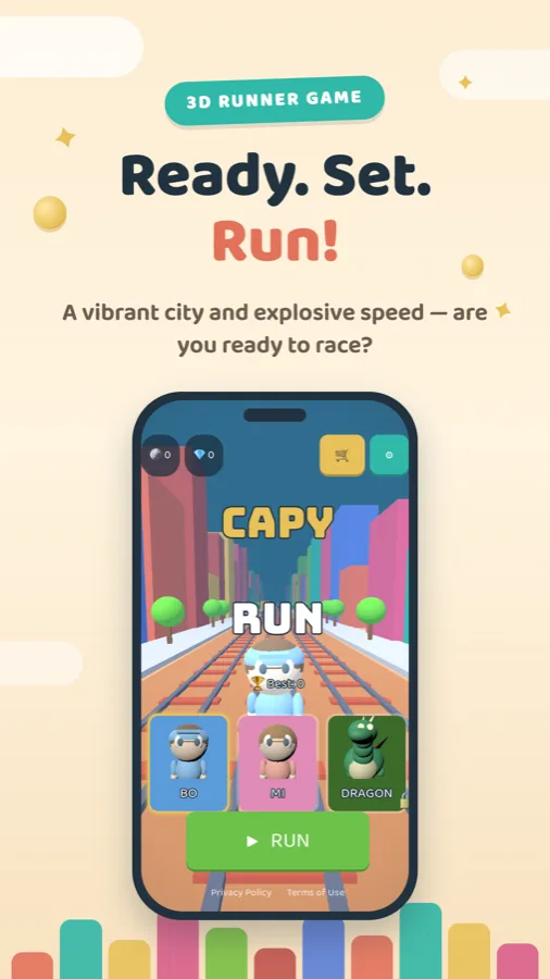 Capy Run Play Store screenshot: ready, set, run