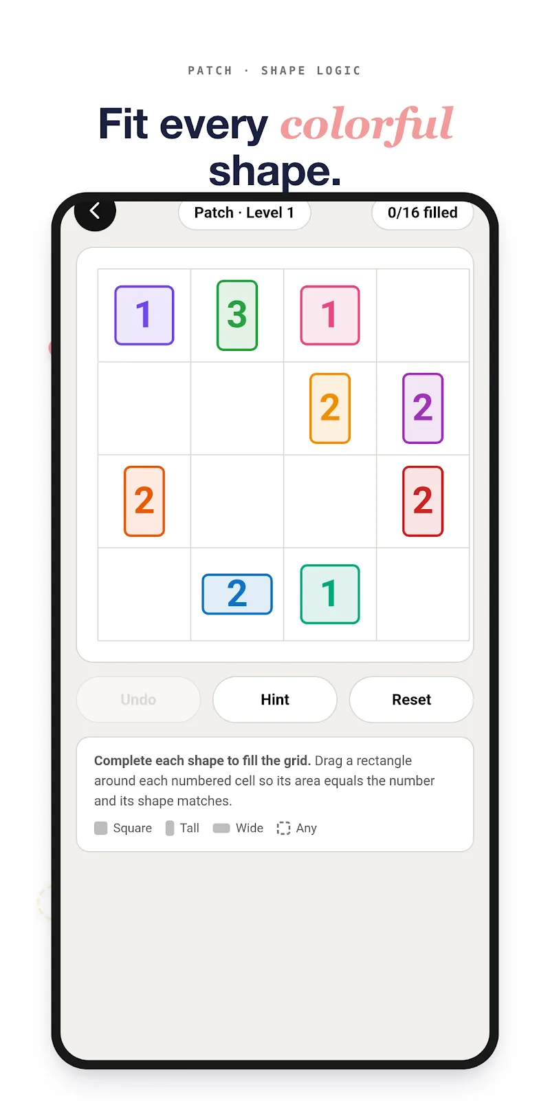 GoBrain Play Store screenshot: Patch, fit every colorful shape