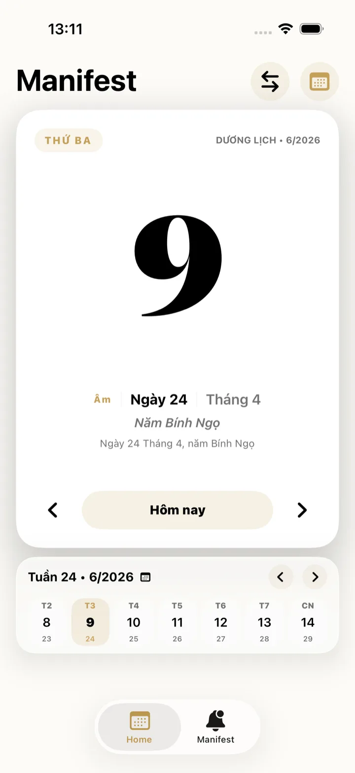 Manifest lunar calendar home screen